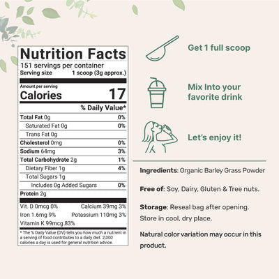 Organic Barley Grass Powder Nutrition Facts