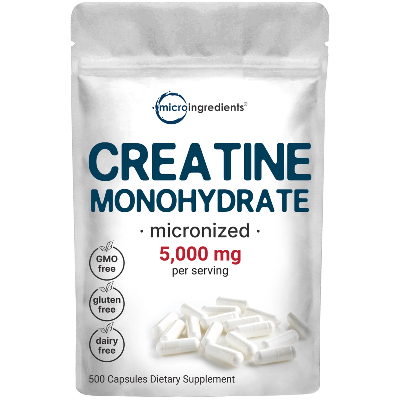 Creatine Monohydrate 5,000mg, 500 Capsules front