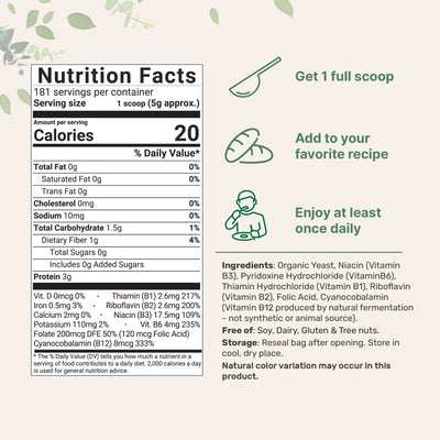 Organic Fortified Nutritional Yeast Flakes - Gluten Free Nutrition Facts