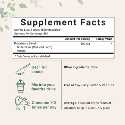 Glutathione Reduced Powder, 5 Ounces Supplement Facts