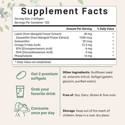 Lutein & Zeaxanthin 40mg Softgels Supplement Facts