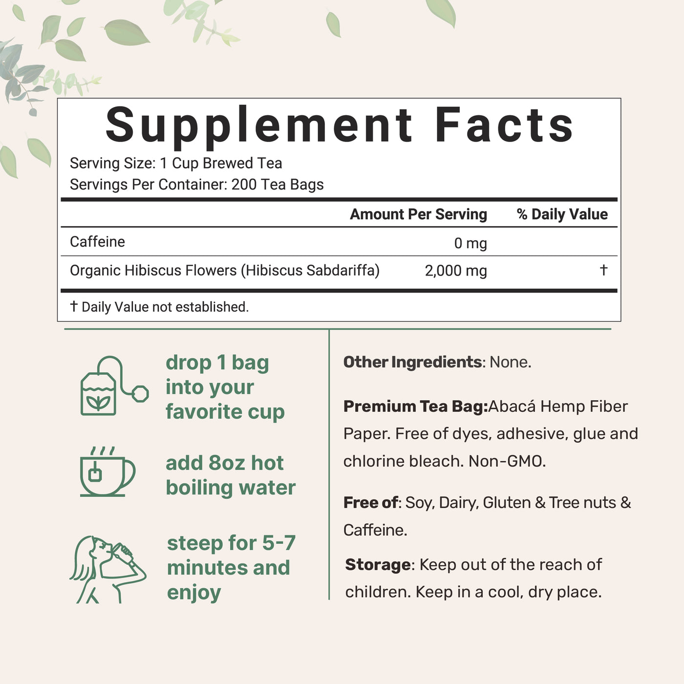 Organic Hibiscus Tea Supplement facts