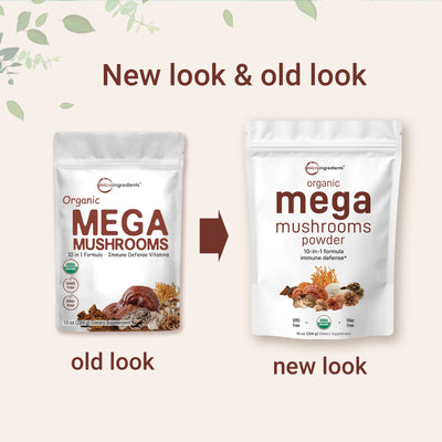 Organic Mega 10 mushroom Powder Old VS New