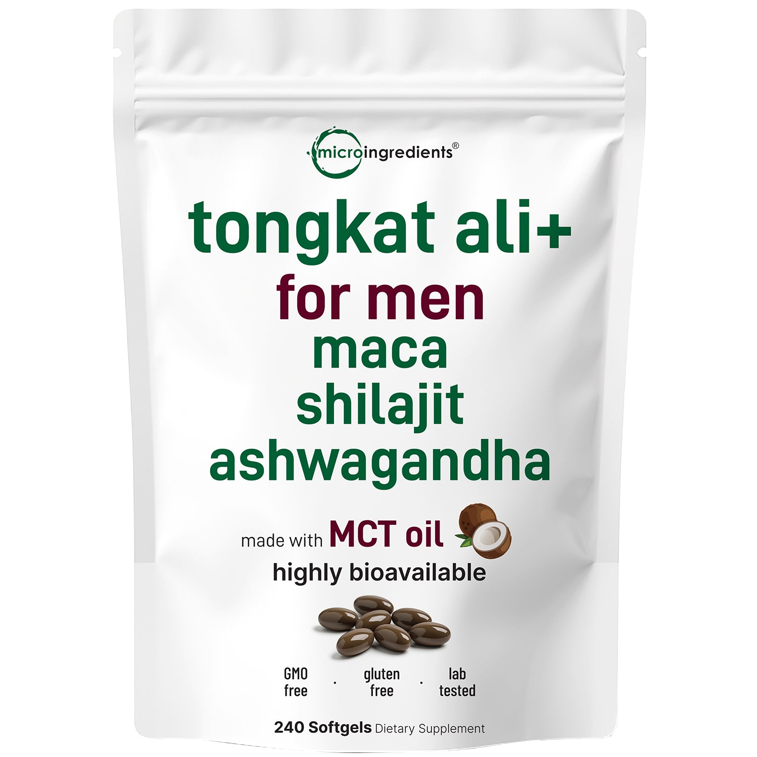 Micro Ingredients Tongkat Ali+ for Men with MCT Oil, 240 Softgels