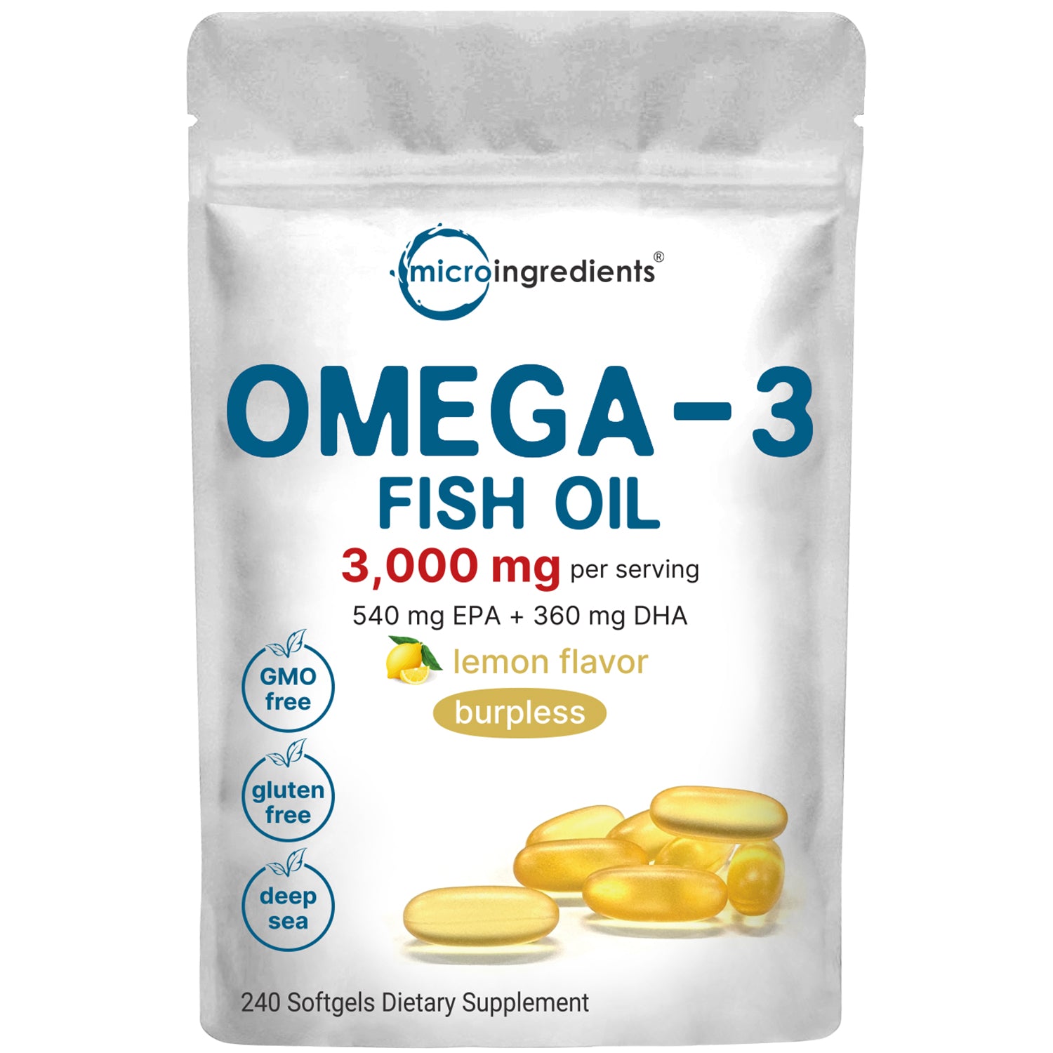 Micro Ingredients Omega 3 Fish Oil Supplements 3,000mg Per Serving, 24