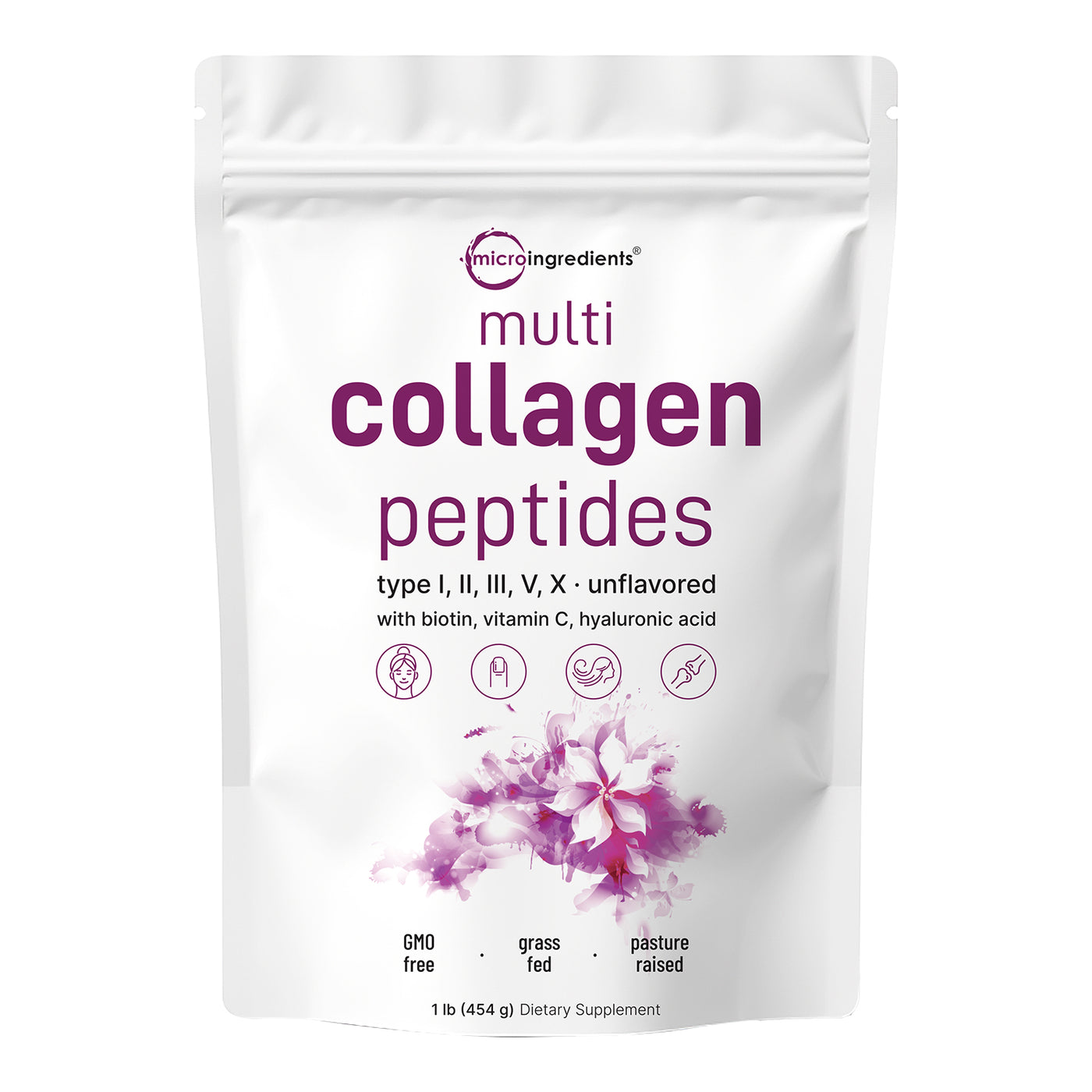 Multi Collagen Peptides Powder - Hydrolyzed Protein Peptides (Type I,II,III,V,X) with Hyaluronic Acid, Biotin & Vitamin C - Unflavored