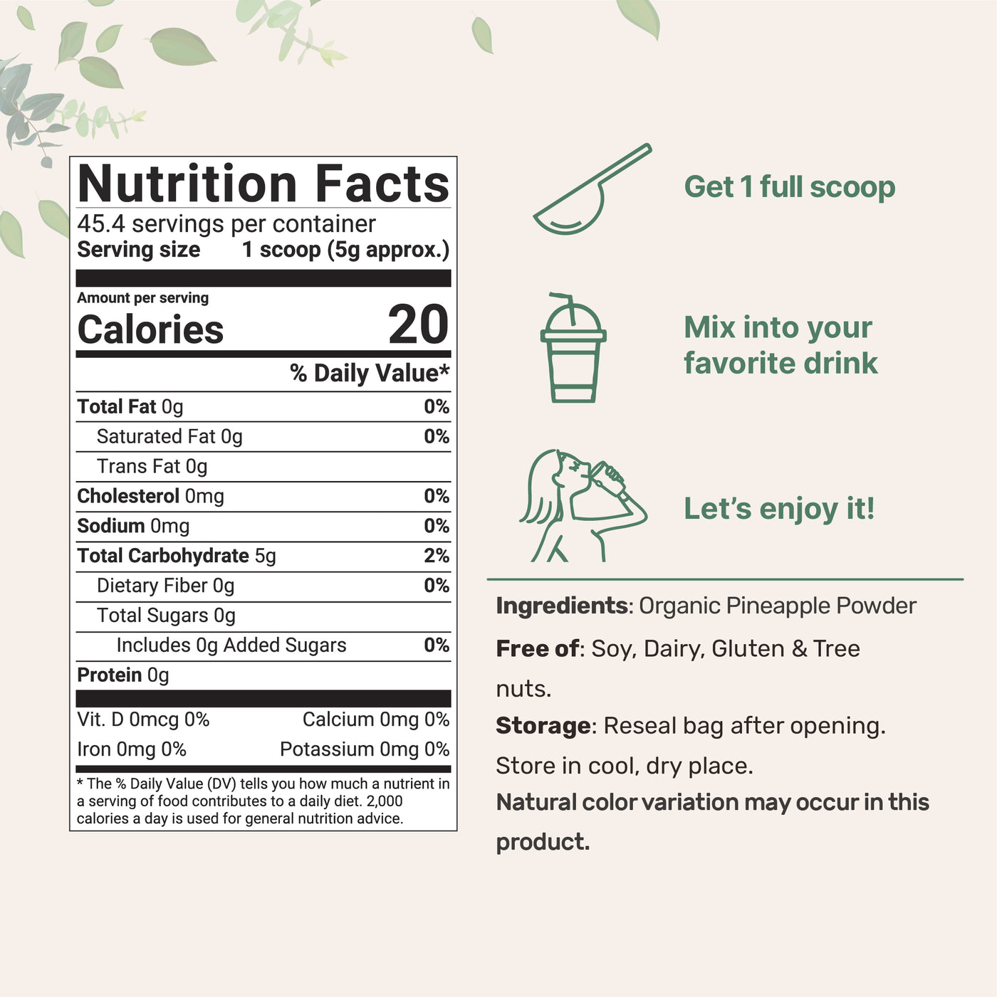 Organic pineapple Powder Nutrition Facts