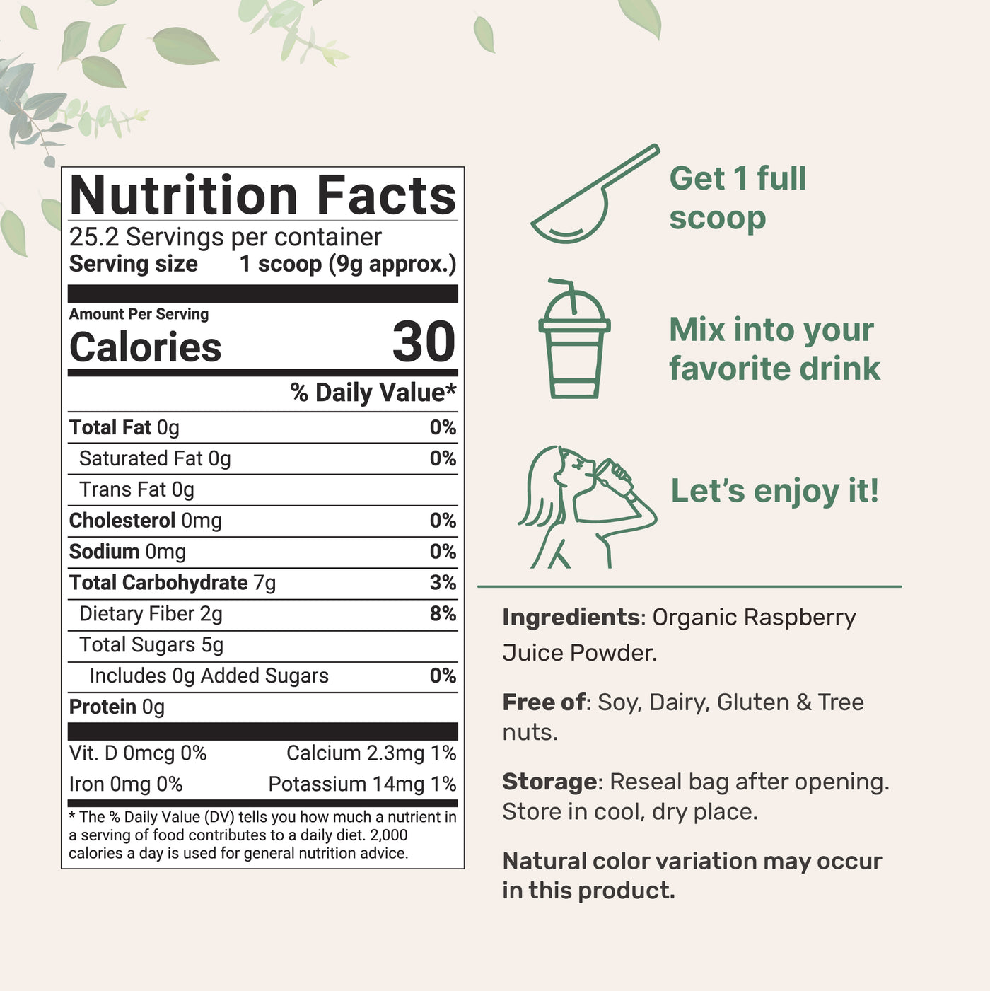 Organic Raspberry Juice Powder Nutrition Facts