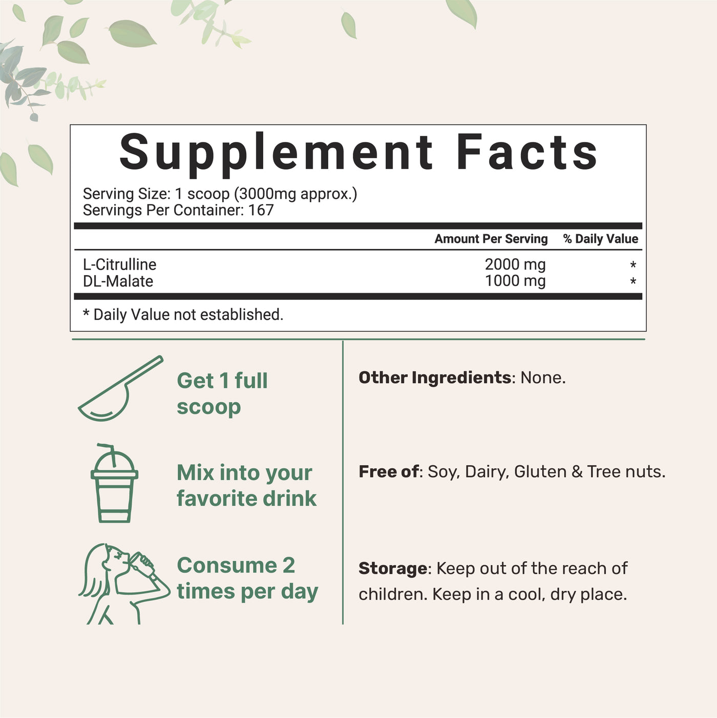 L-Citrulline Malate Powder Supplement facts