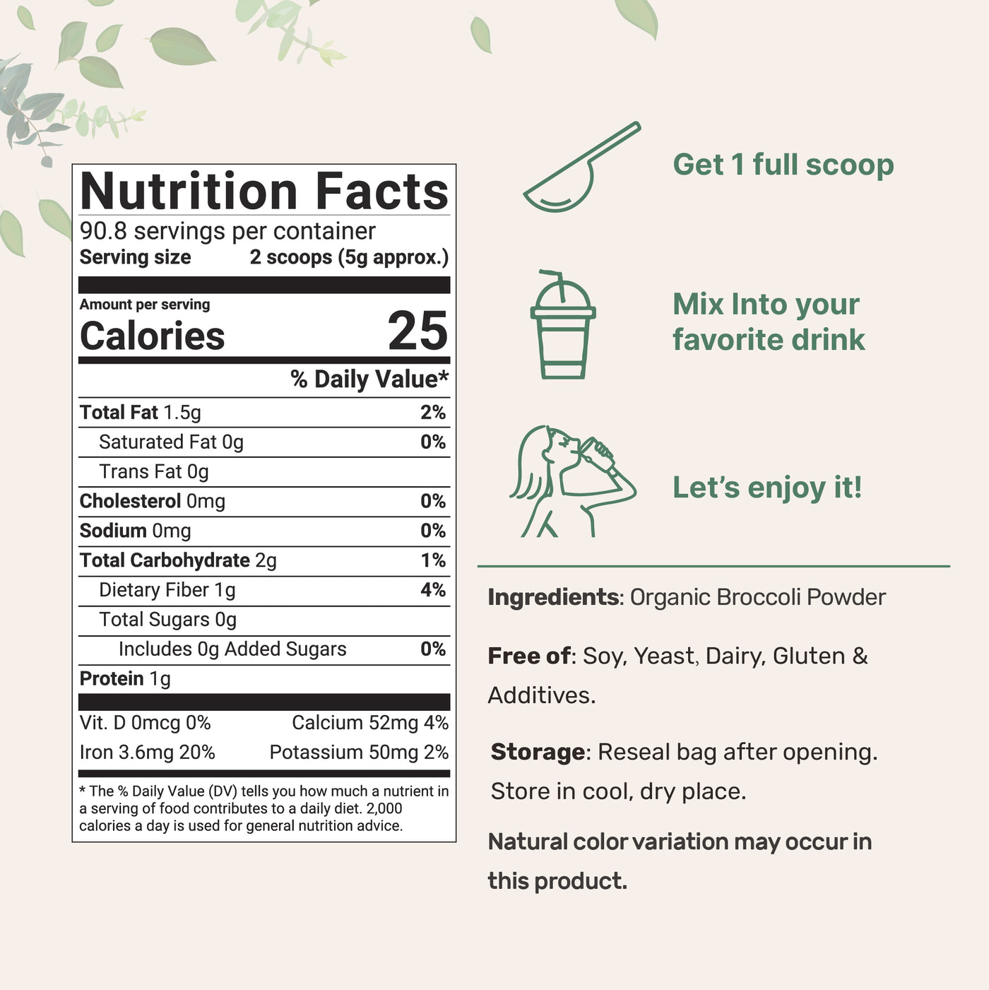 Organic Broccoli Powder, 1 Pound Nutrition facts