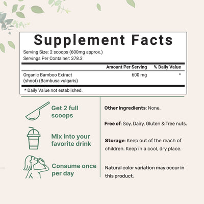 Organic Bamboo Powder, 8 Ounces Supplement facts