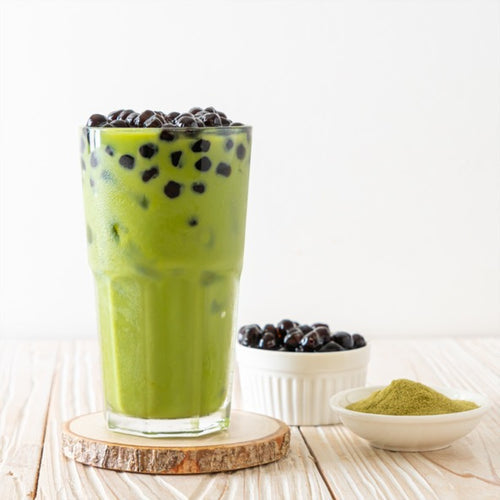 Matcha boba milk tea with tapioca pearls