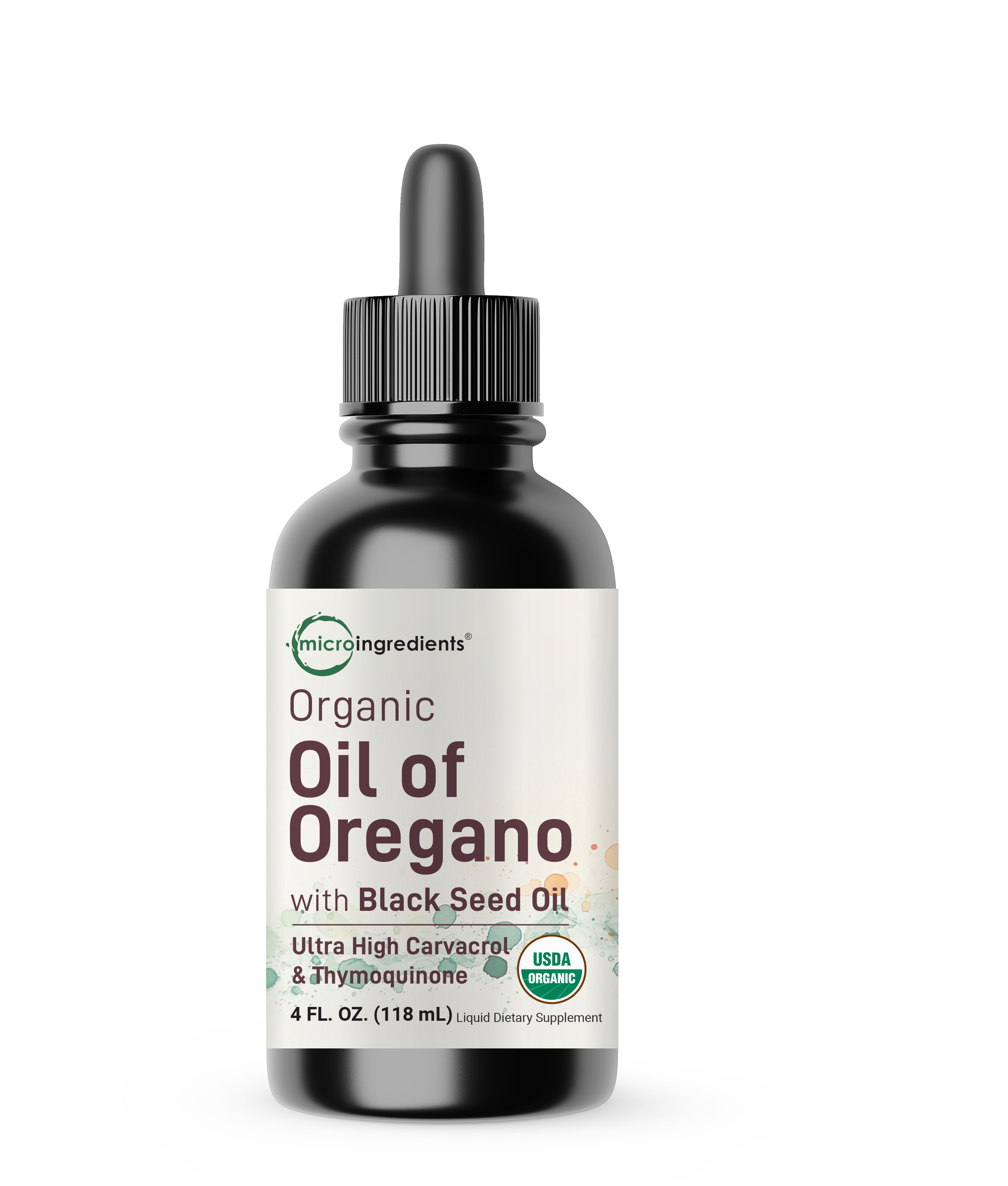 Micro Ingredients Organic Oil of Oregano with Black Seed Oil, 4 fl oz, 2-in-1 Dropper