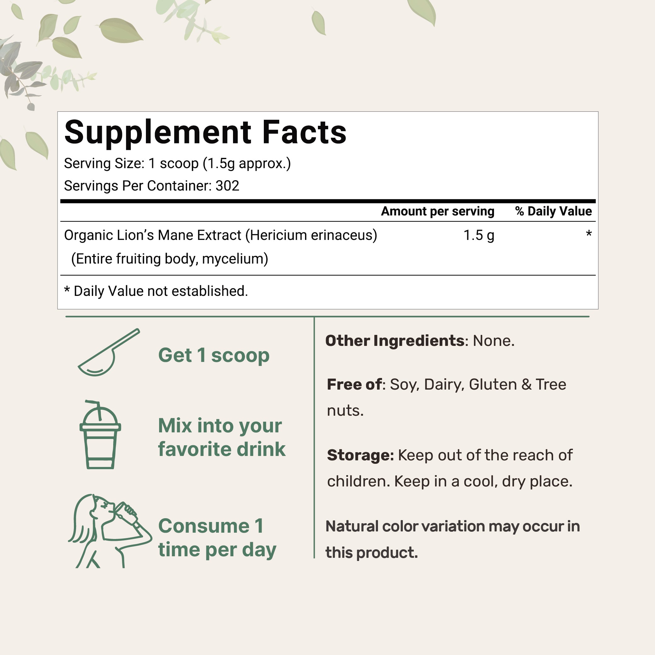 Micro Ingredients Organic Lions Mane Mushroom Supplement Powder