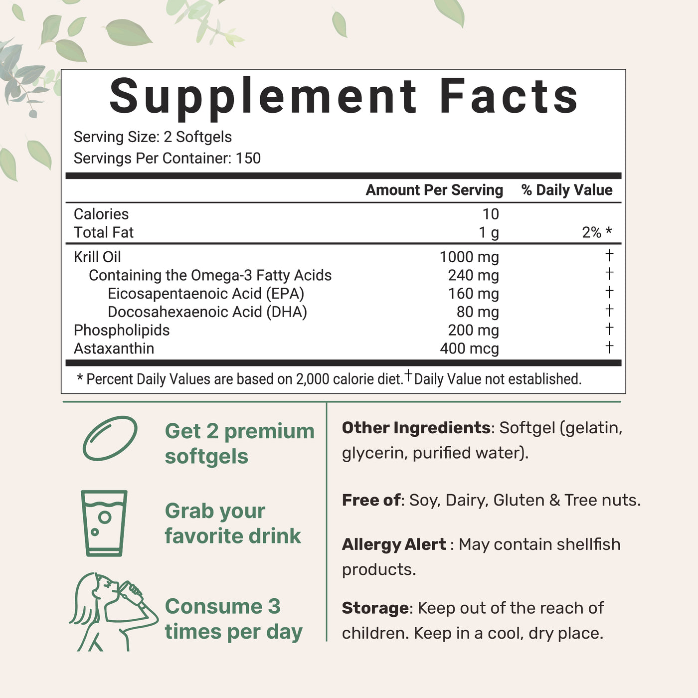 Antarctic Krill Oil with Omega 3, 300 softgels