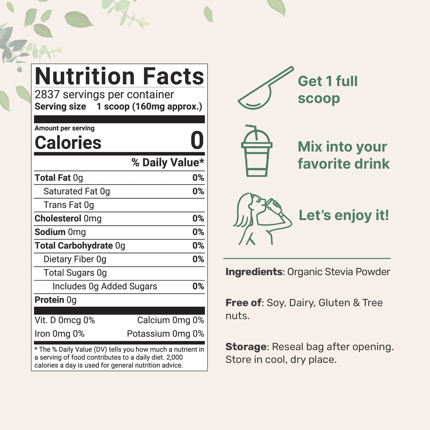 Micro Ingredients Pure Organic Stevia Powder, 1 Pound
