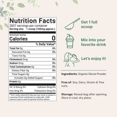 Micro Ingredients Pure Organic Stevia Powder, 1 Pound