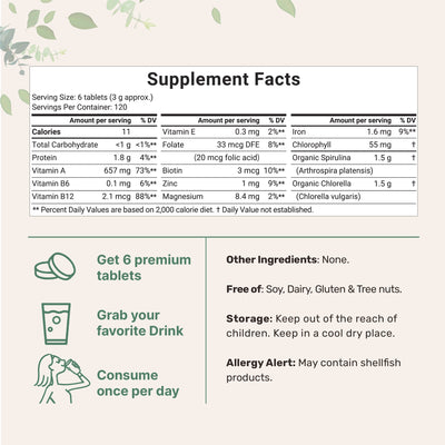 Organic Spirulina and Chlorella Tablets