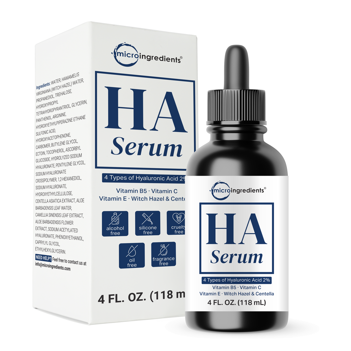 Micro Ingredients HA Serum with Vitamin B5, C, E, Witch Hazel, & Centella – 4 FL OZ
