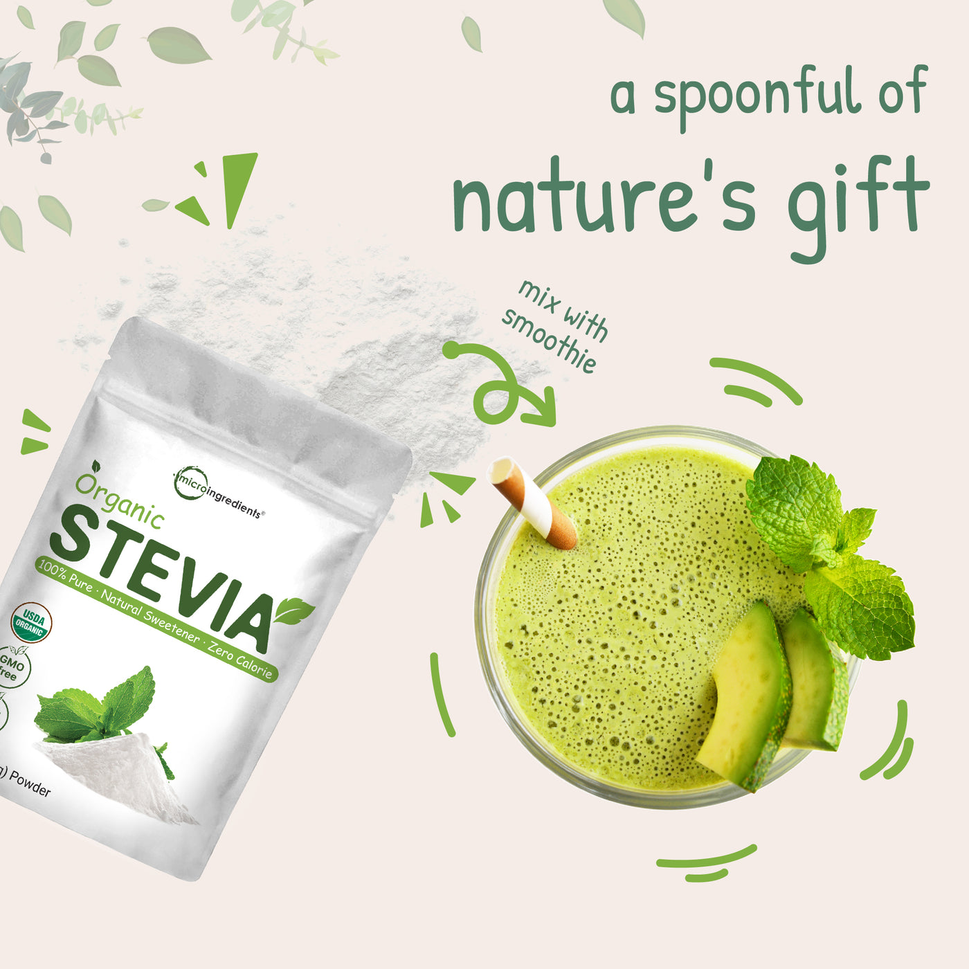 Micro Ingredients Pure Organic Stevia Powder, 1 Pound