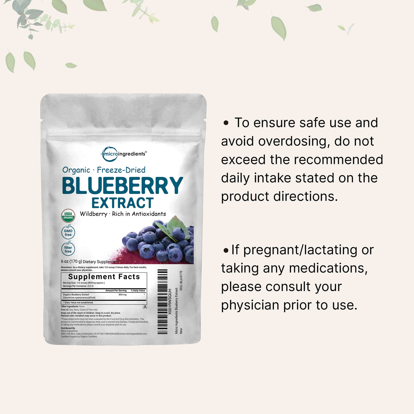 Organic Blueberry Extract Powder, 10oz