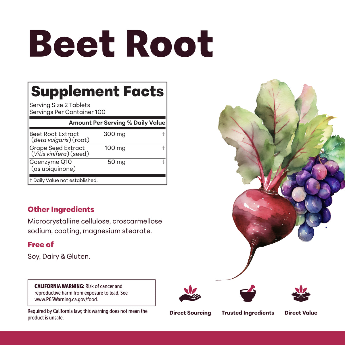 Micro Ingredients Beet Root Supplement with Grape Seed Extract & CoQ10, 200 Tablets