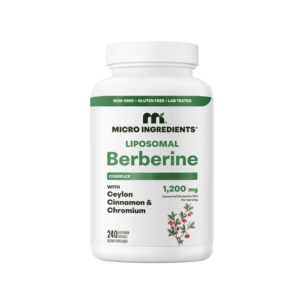 Micro Ingredients Liposomal Berberine 1200mg with Ceylon Cinnamon & Chromium complex, 240 vegetarian capsules