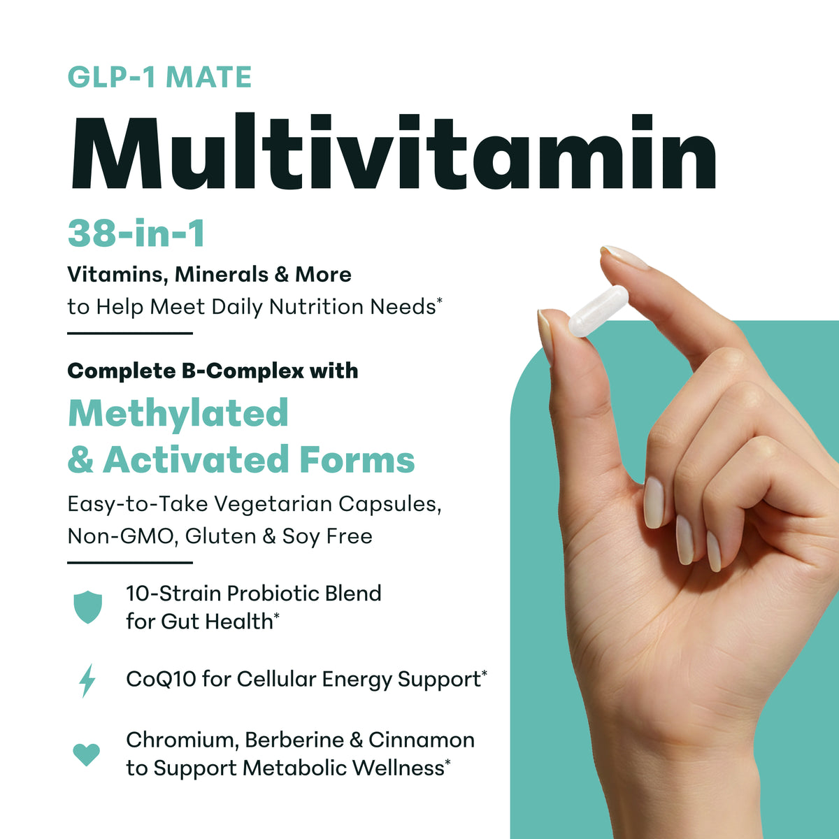 Micro Ingredients GLP-1 Mate 38-in-1 Multivitamin for Women & Men, 90 Vegetarian Capsules