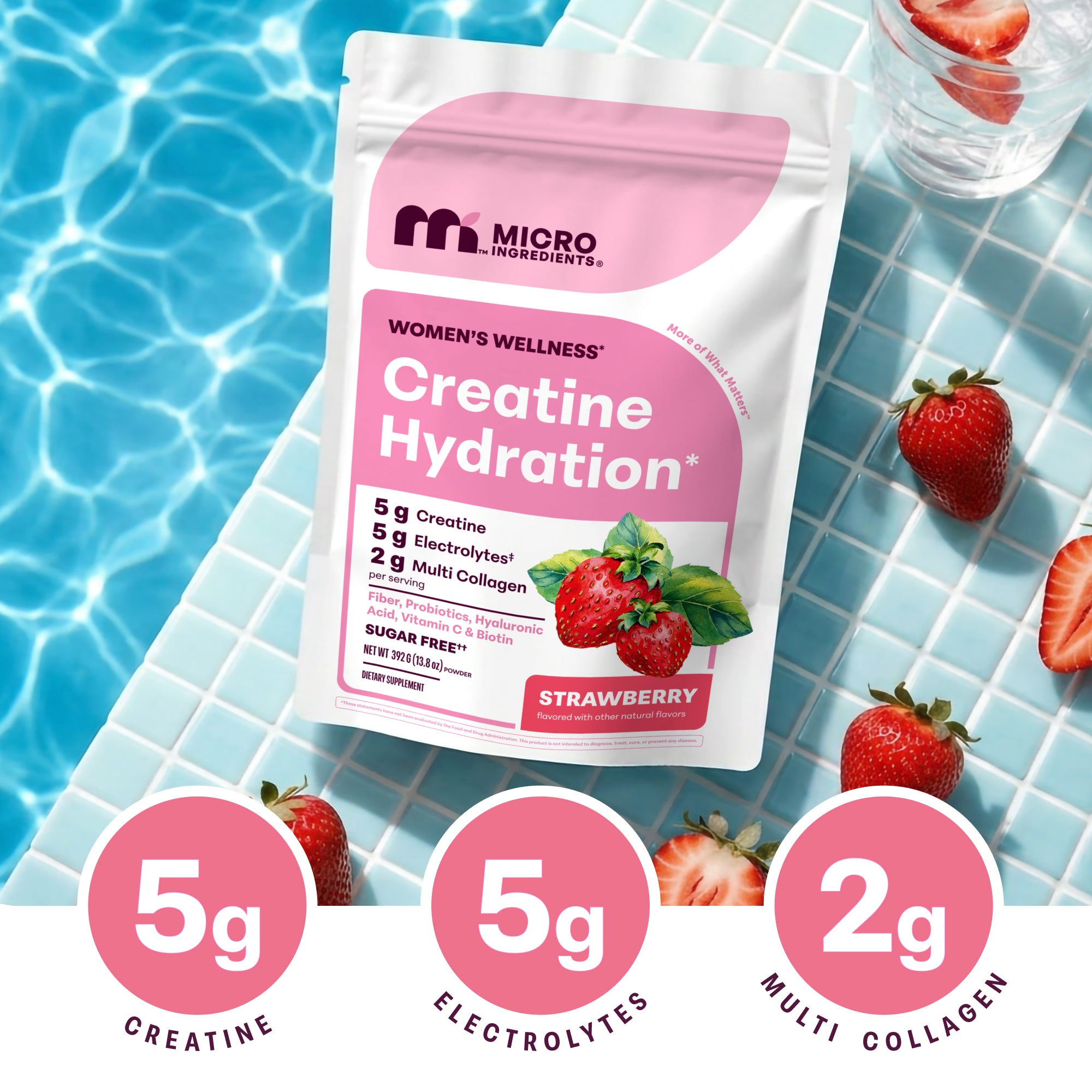 Micro Ingredients Creatine Hydration Powder 392g Strawberry Flavor