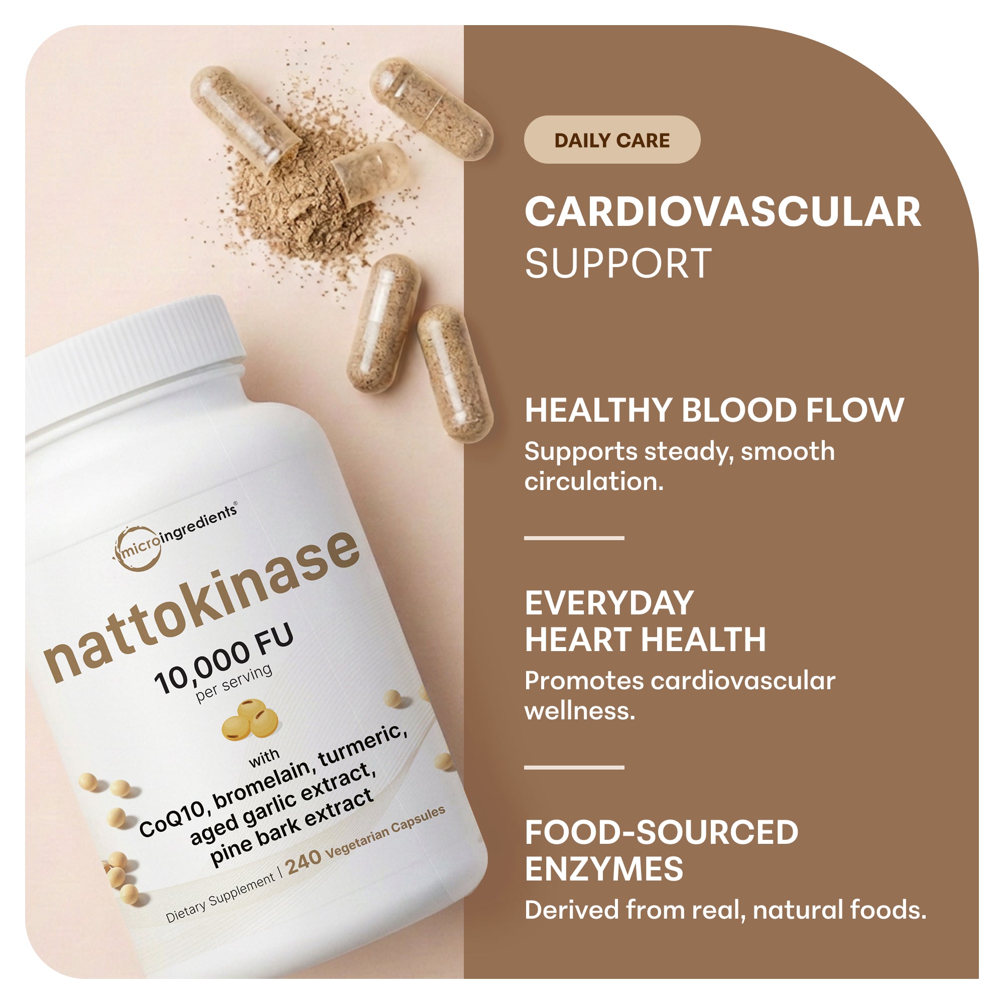 Micro Ingredients Nattokinase 10,000FU Complex, 240 Vegetarian Capsules