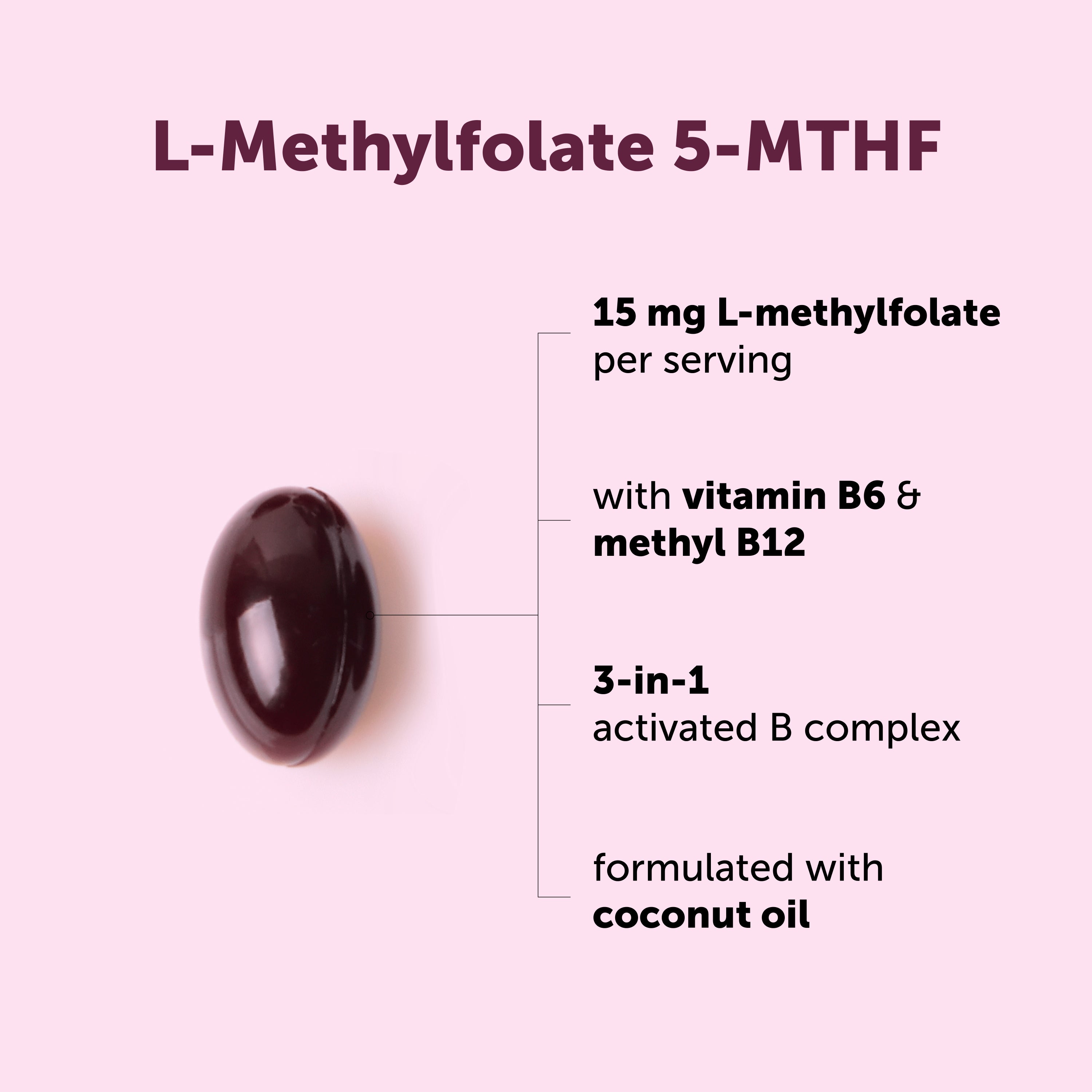 Micro Ingredients L-Methylfolate 5-MTHF 15mg with Coconut Oil, 120 Softgels