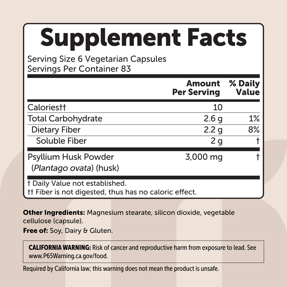 Micro Ingredients Psyllium Husk 3000mg, 500 Vegetarian Capsules