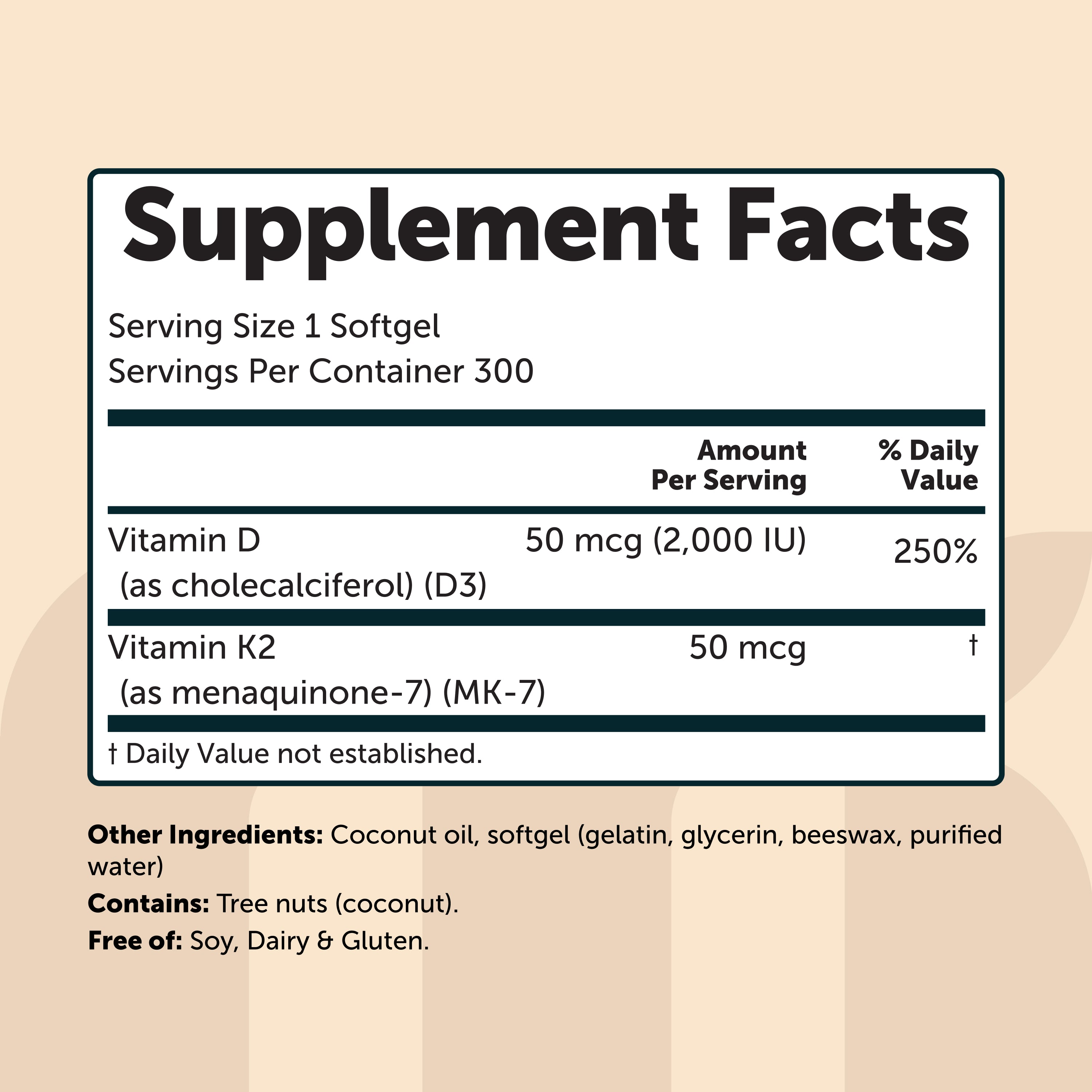 Micro Ingredients Vitamin D3 K2 5000IU /2000IU / 1000IU, Infused with Virgin Coconut Oil, 300 Softgels