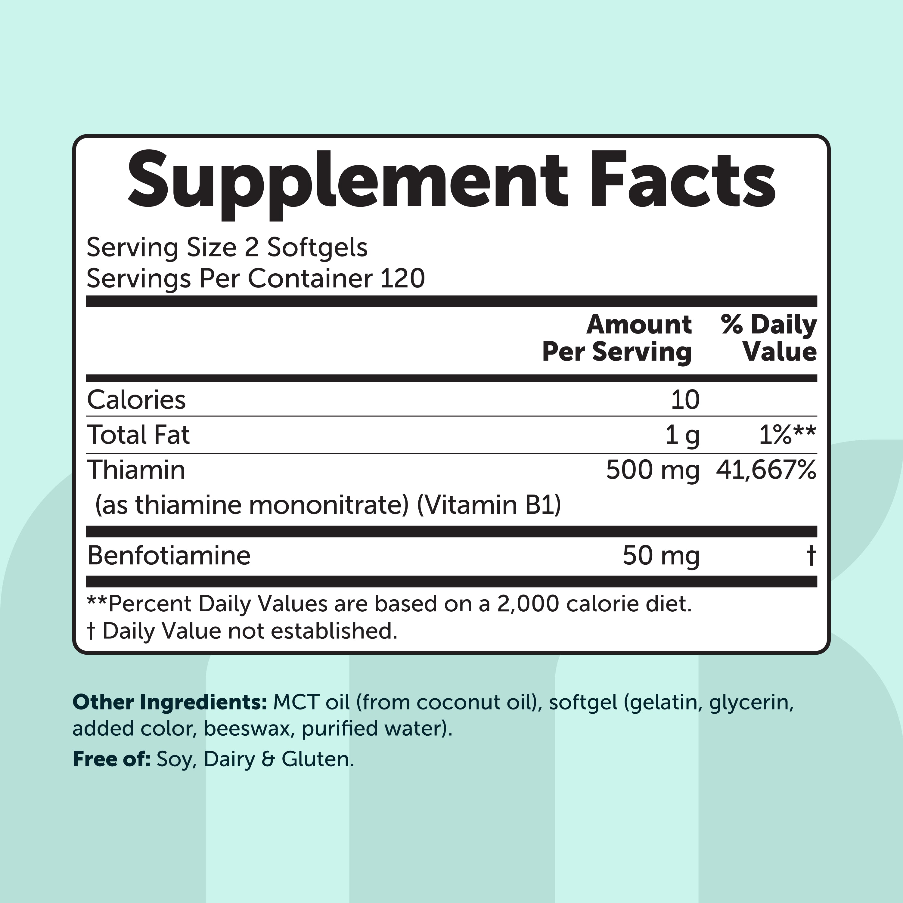 Micro Ingredients Vitamin B1 500mg with Benfotiamine with MCT Oil, 240 softgels