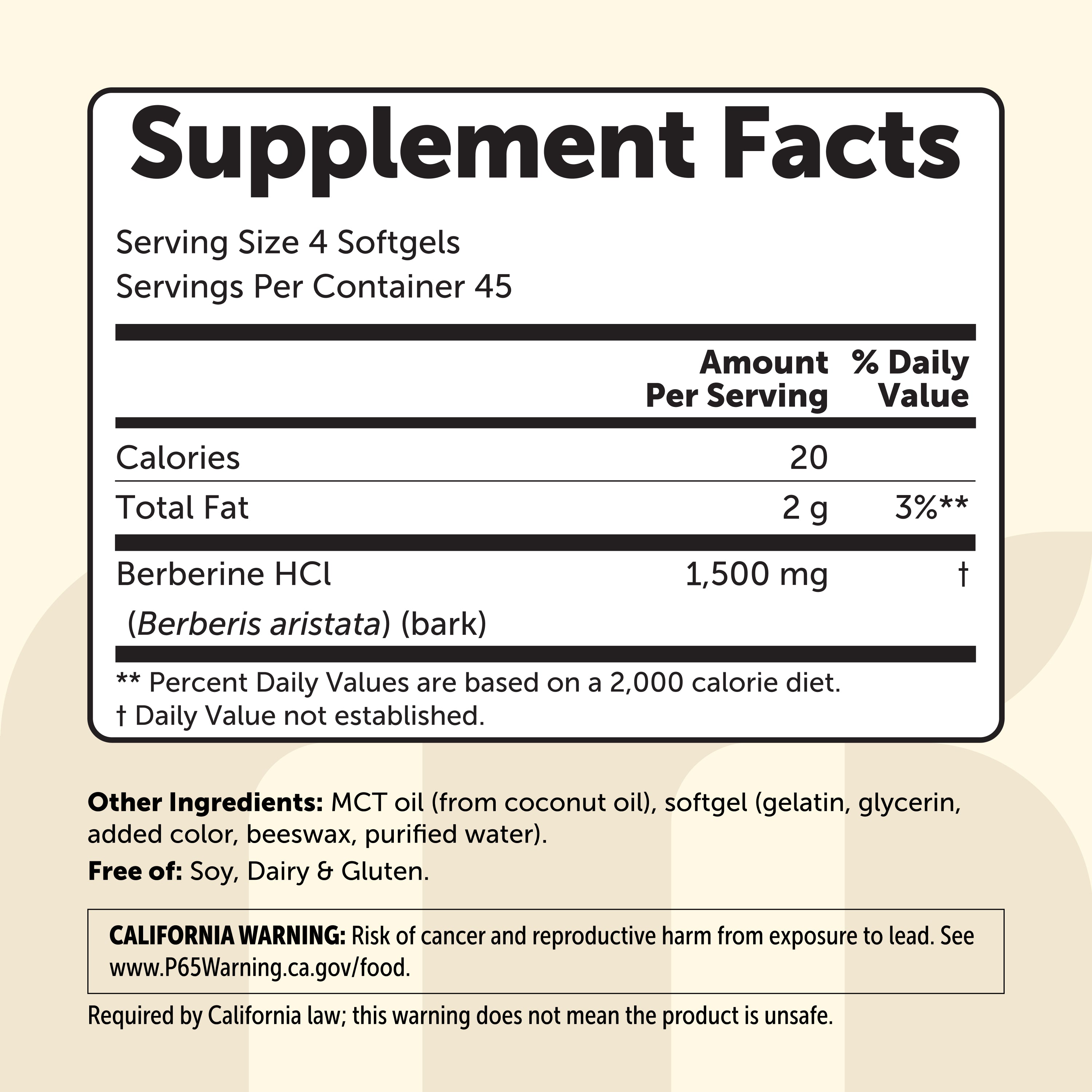 Micro Ingredients Berberine 1,500 mg with MCT Oil, 180 Softgels