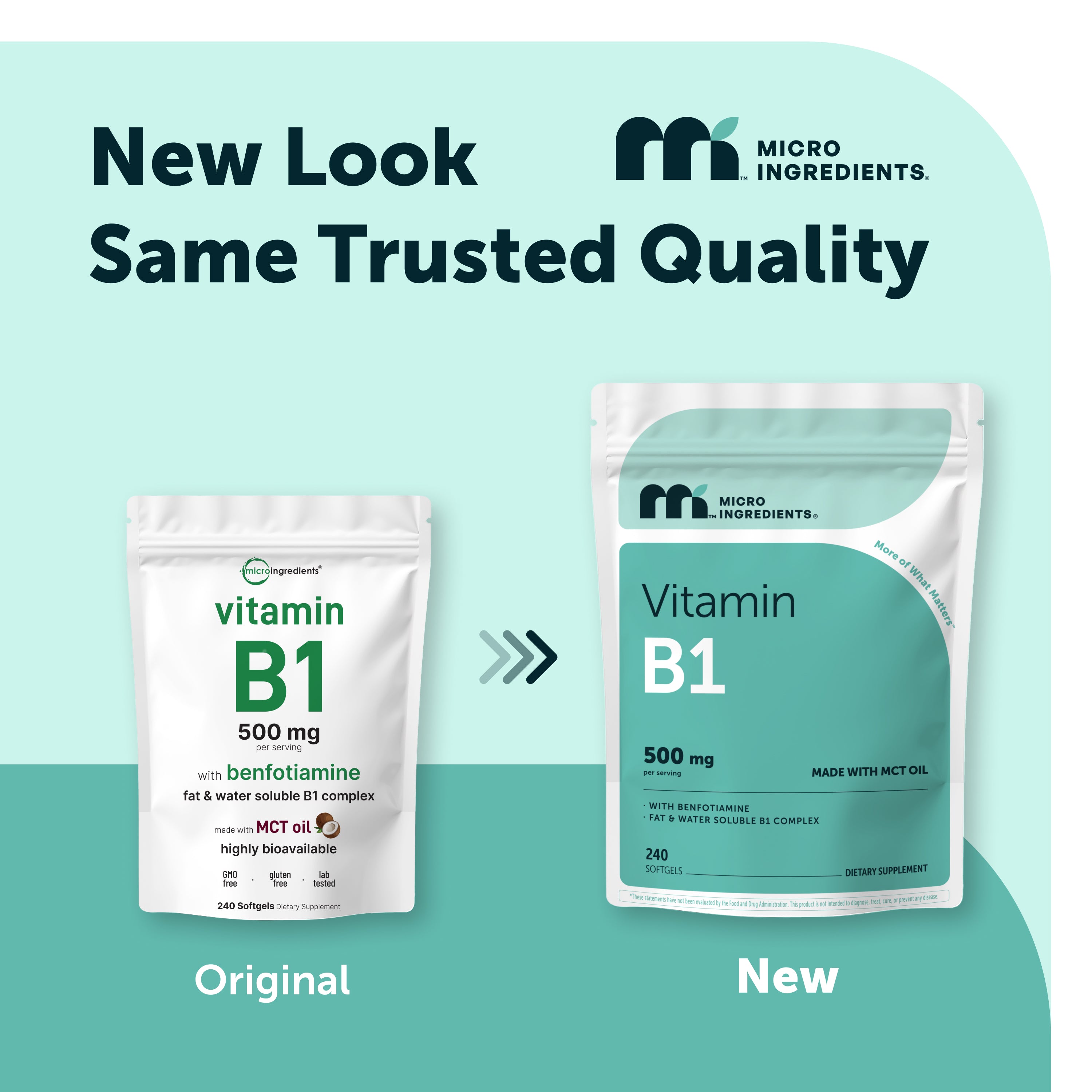 Micro Ingredients Vitamin B1 500mg with Benfotiamine with MCT Oil, 240 softgels