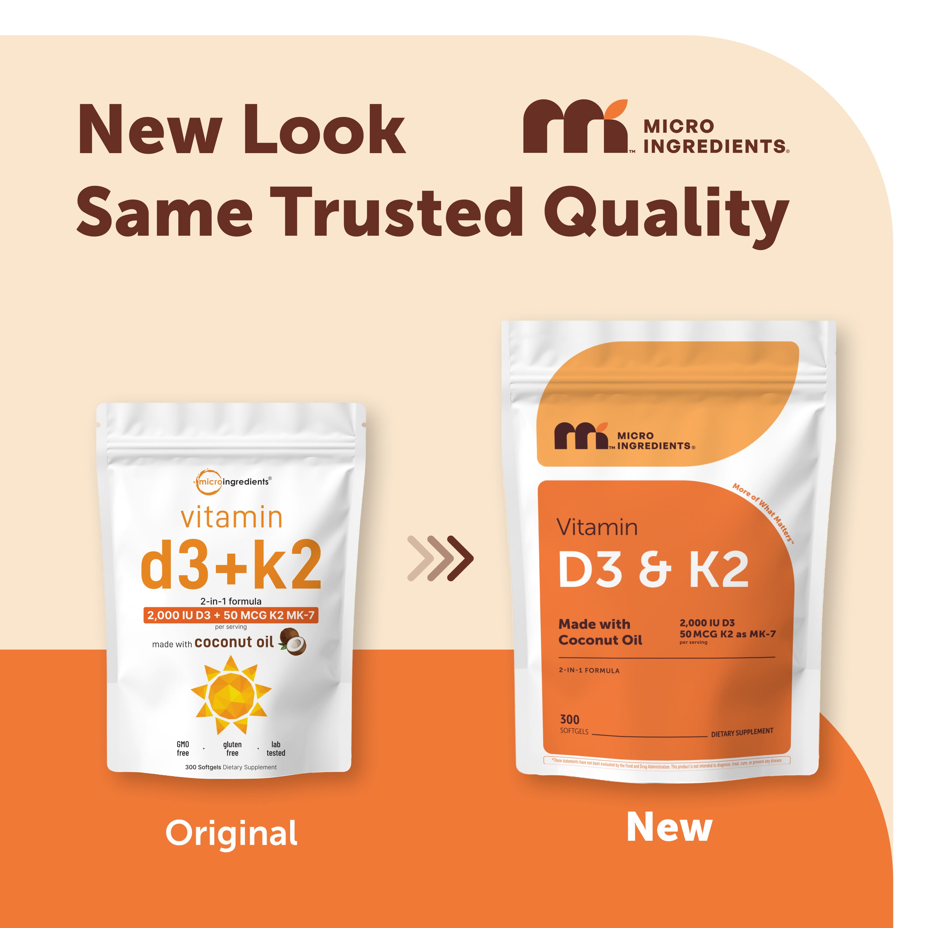 Micro Ingredients Vitamin D3 K2 5000IU /2000IU / 1000IU, Infused with Virgin Coconut Oil, 300 Softgels