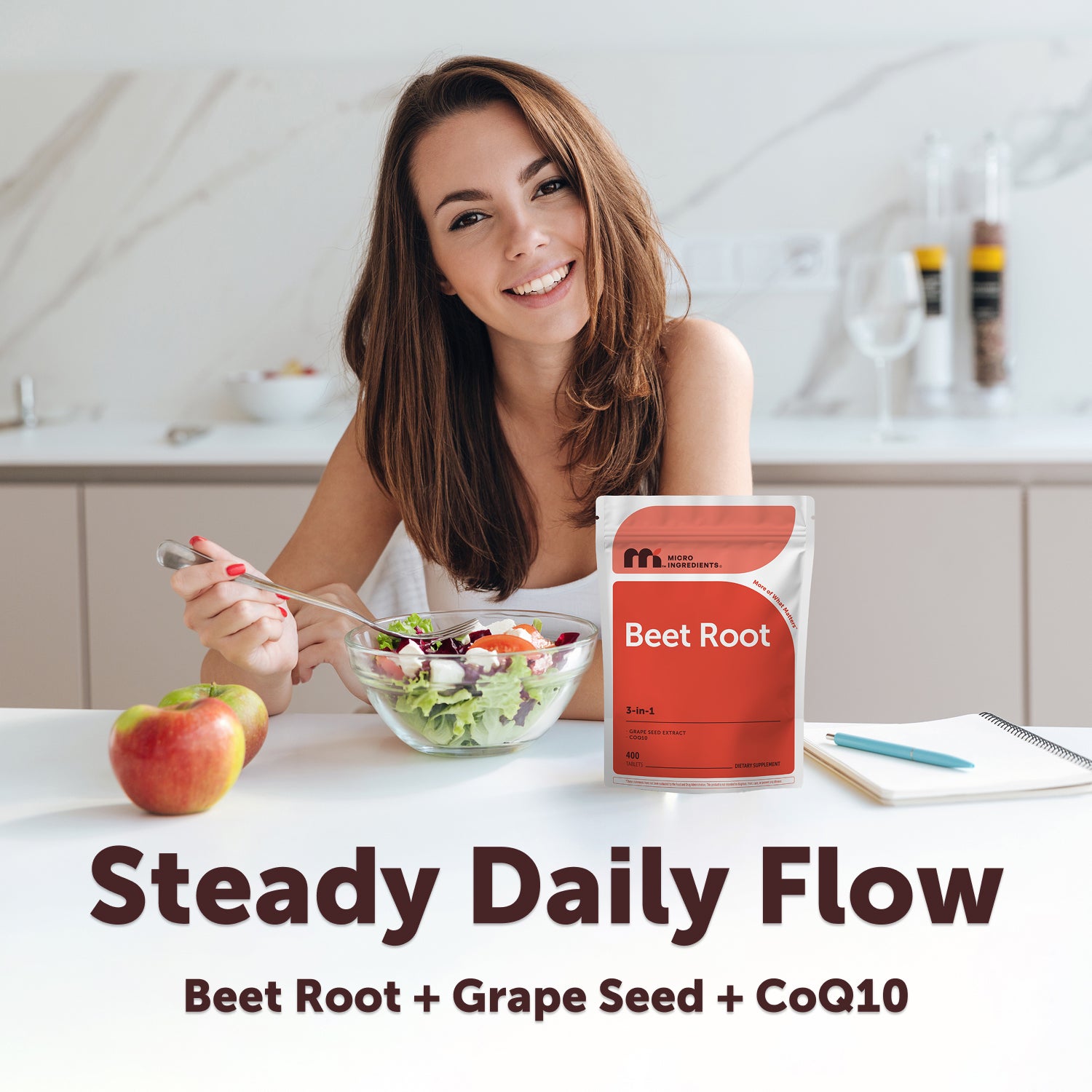 Micro Ingredients Beet Root 3-in-1 Complex with Grape Seed Extract & CoQ10, 400 Tablets