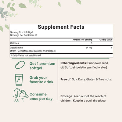 Micro Ingredients Astaxanthin 24mg, 60 Softgels, 2 Month Supply