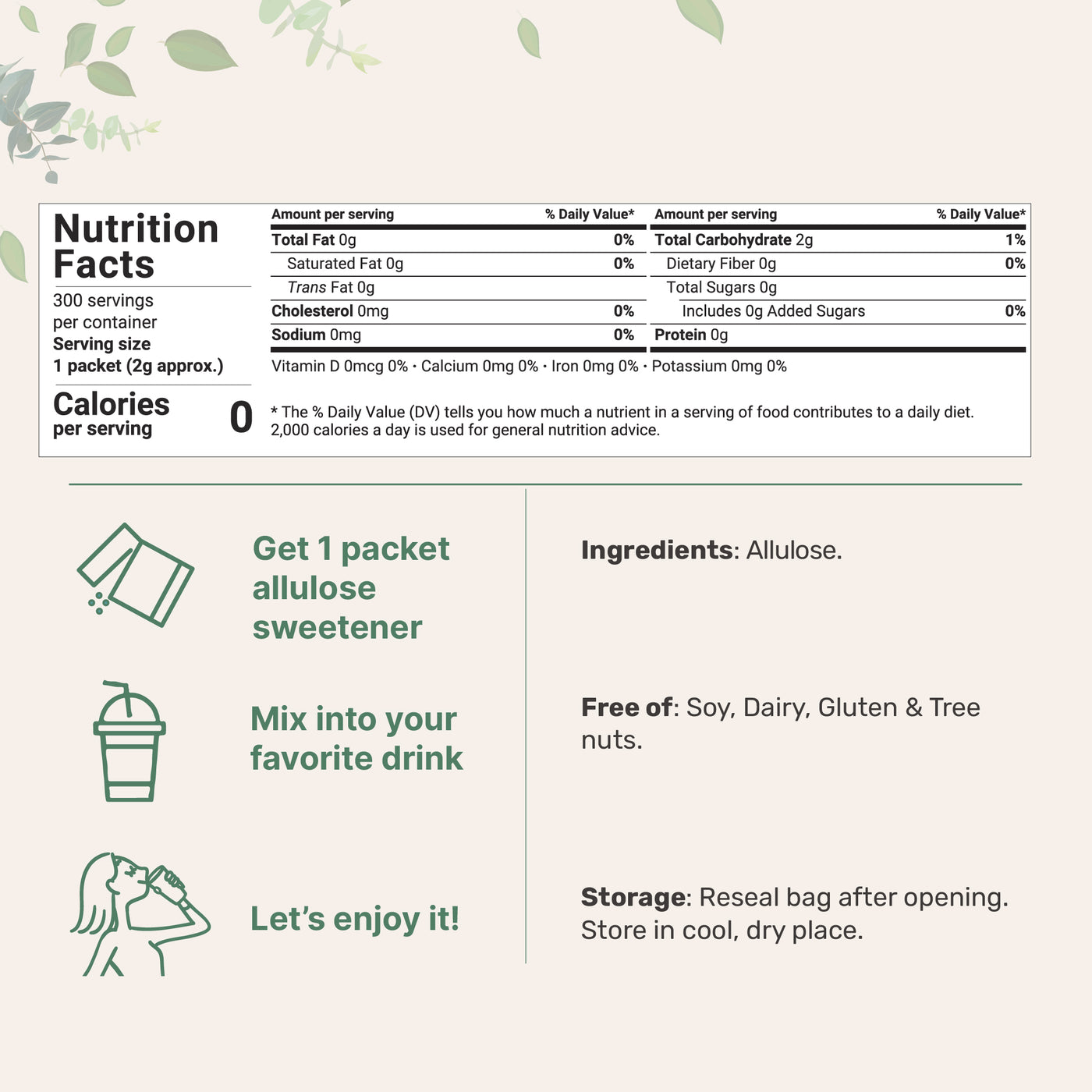 Micro Ingredients Allulose Sweetener, 300 Packets , Zero Calorie