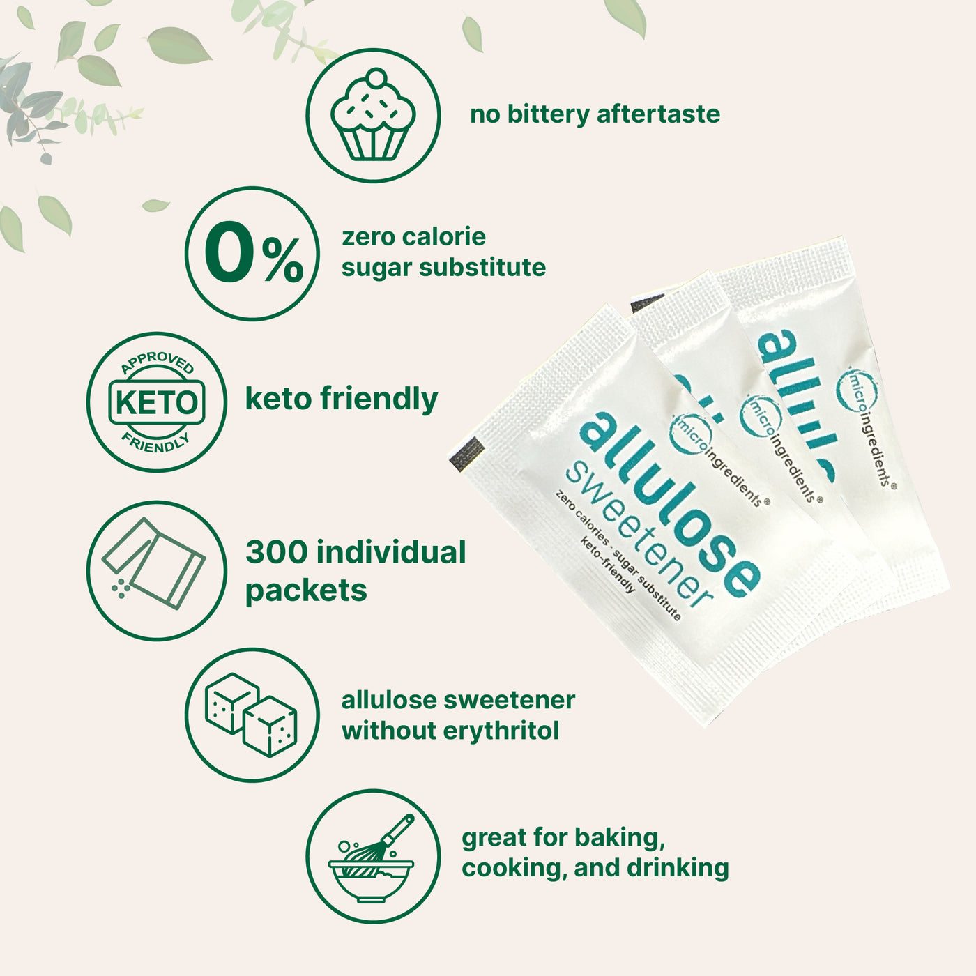 Micro Ingredients Allulose Sweetener, 300 Packets , Zero Calorie