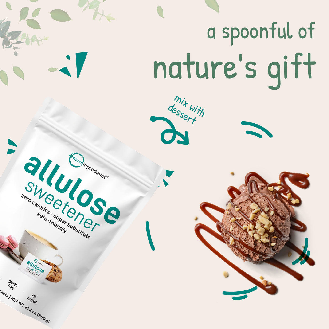 Micro Ingredients Allulose Sweetener, 300 Packets , Zero Calorie