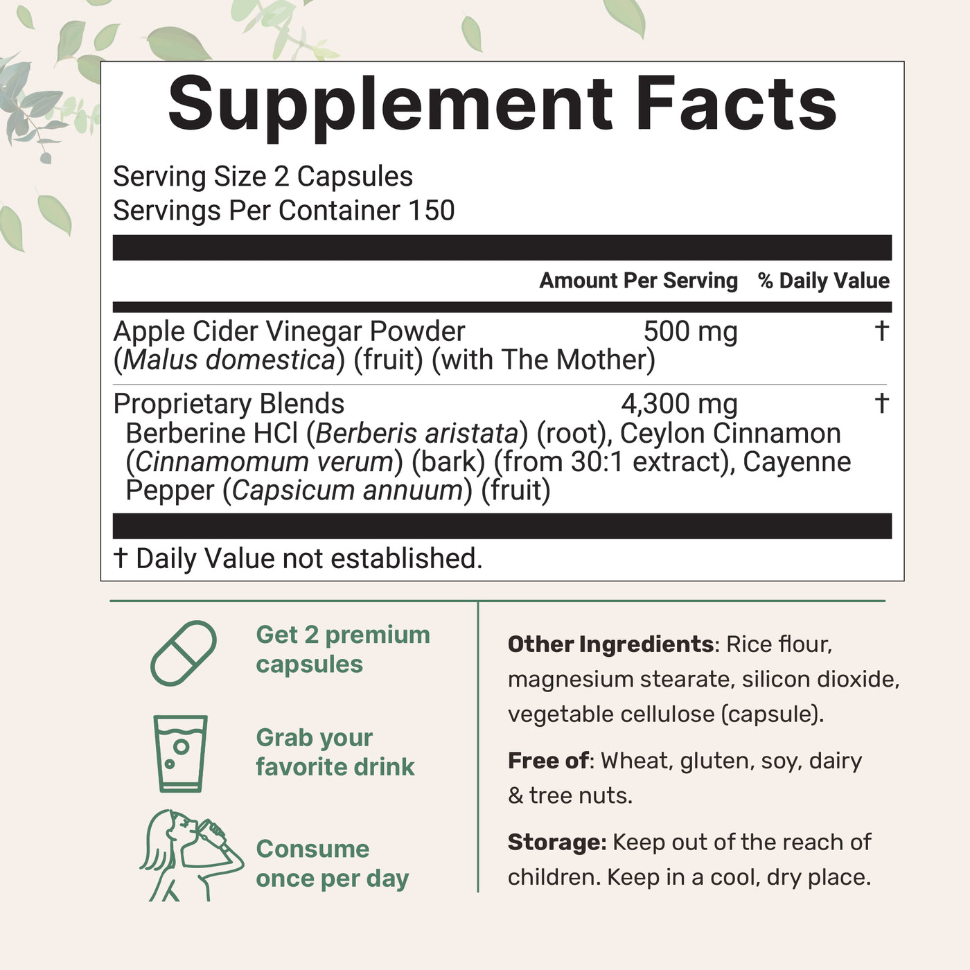 Micro Ingredients Apple Cider Vinegar with Mother 4,800mg Equivalent, 300 Capsules