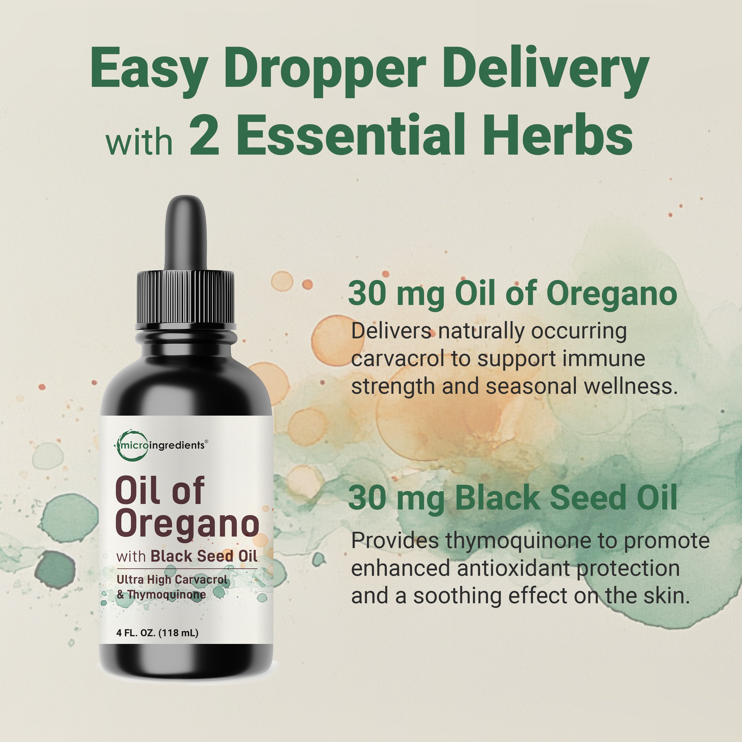 Micro Ingredients Oil of Oregano with Black Seed Oil, 4 fl oz, 2-in-1 Dropper