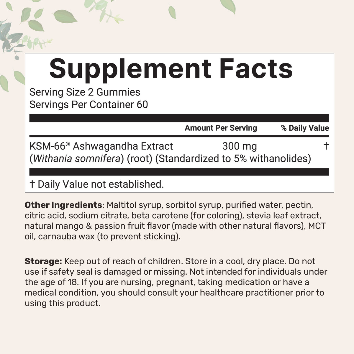 Micro Ingredients KSM-66 Ashwagandha Gummies 300mg, 120 Count