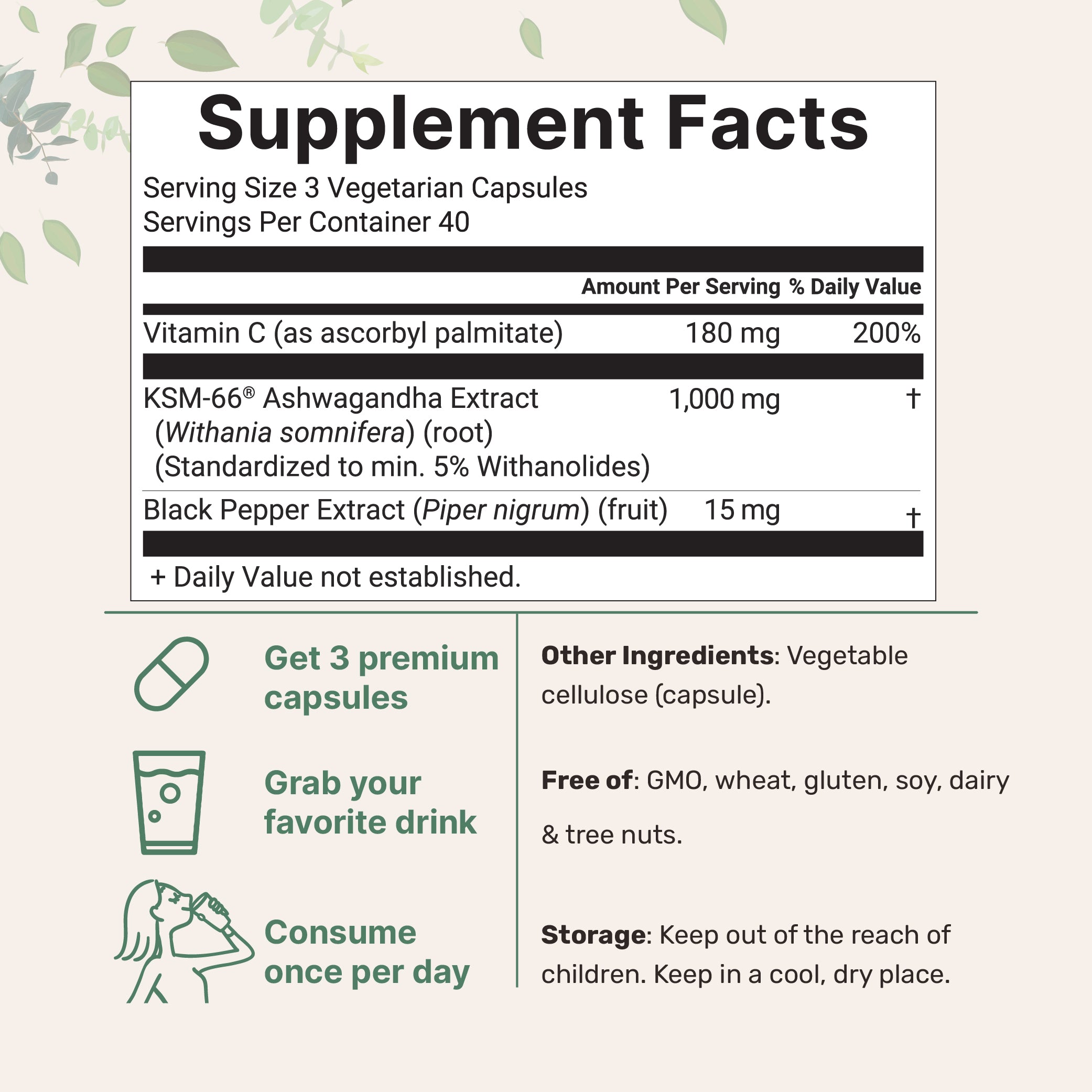 Micro Ingredients KSM-66 Ashwagandha 1,000mg Per Serving 120 Veggie Capsules