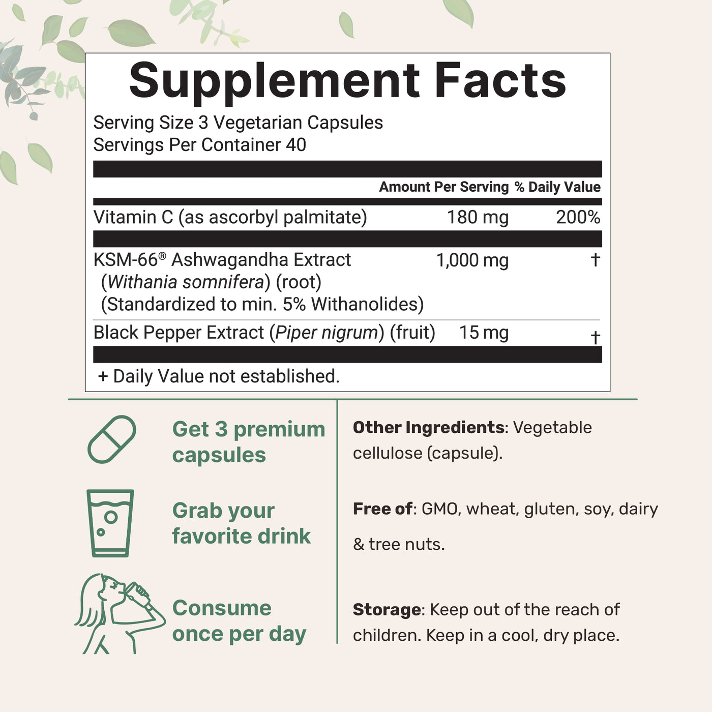 Micro Ingredients KSM-66 Ashwagandha 1,000mg Per Serving 120 Veggie Capsules