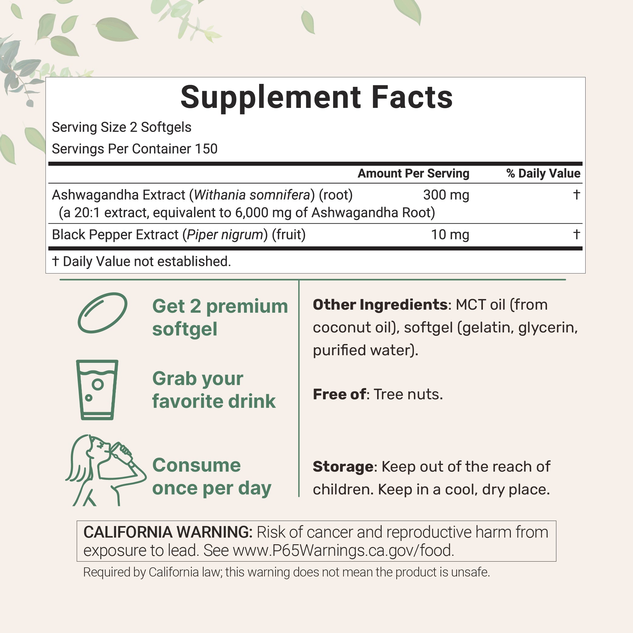 Micro Ingredients Ashwagandha + Black Pepper Extract with MCT Oil Softgels