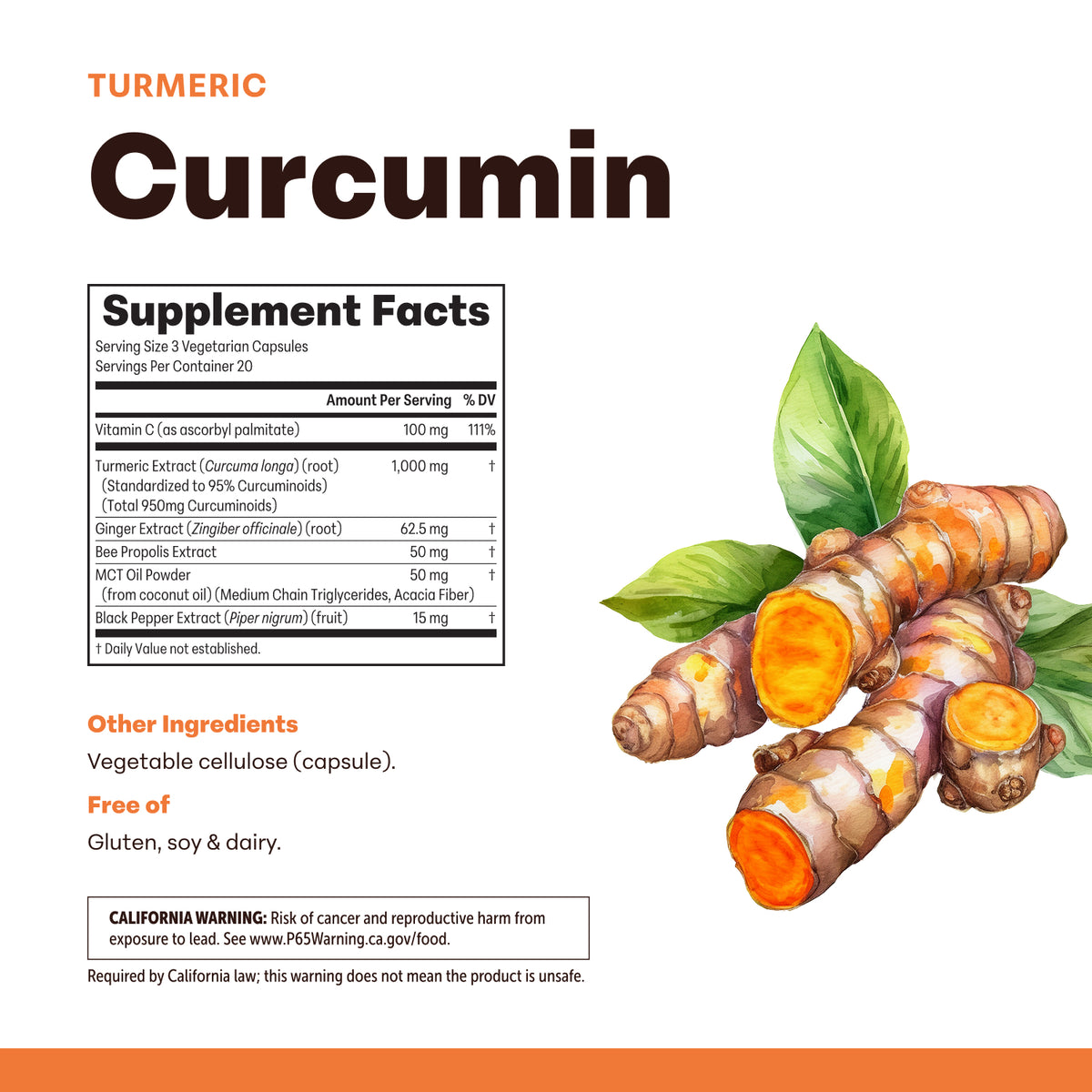 Micro Ingredients Pure Turmeric Curcumin, 60 Vegetarian Capsules