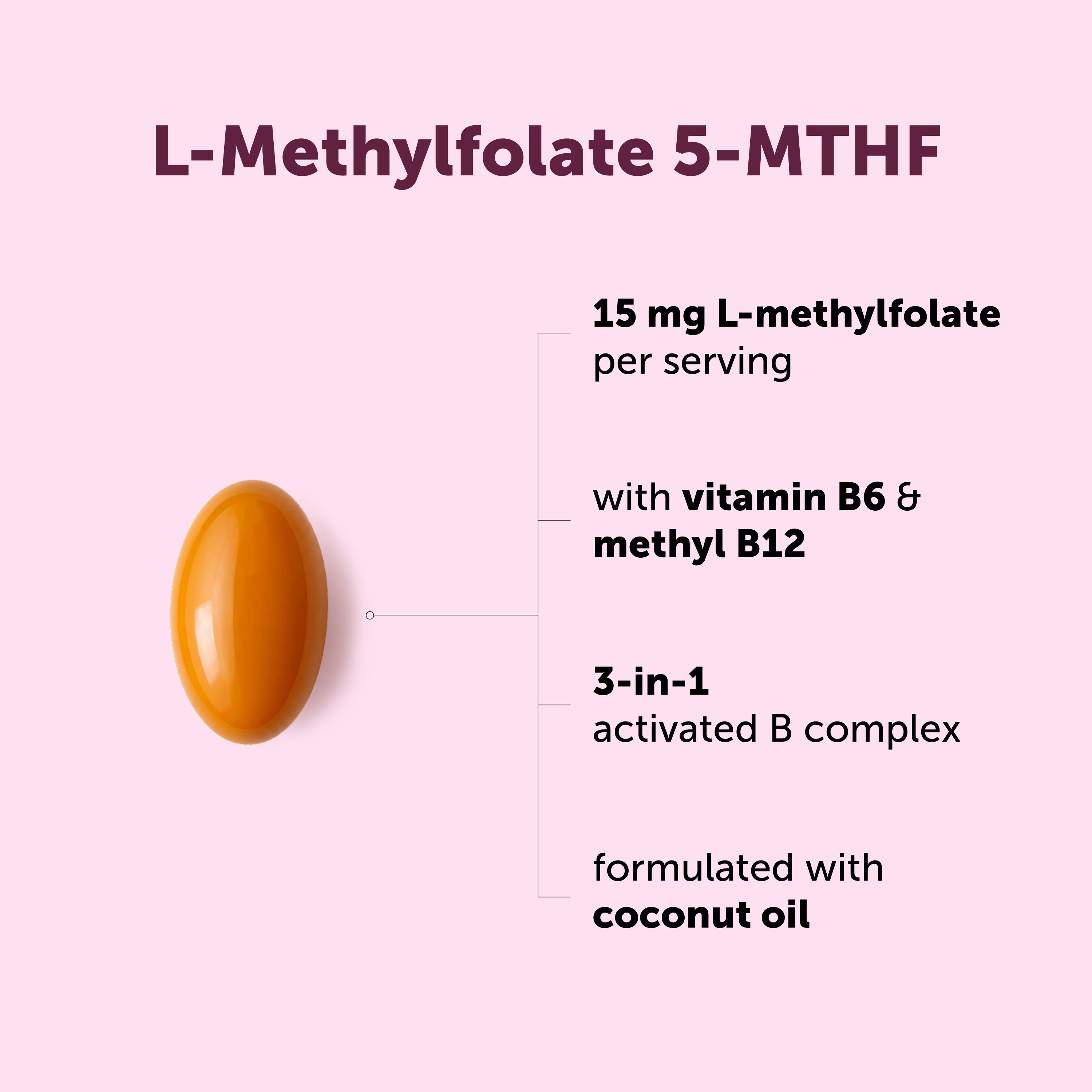 Micro Ingredients L-Methylfolate 5-MTHF 15mg with Coconut Oil, 120 Softgels